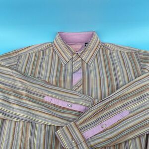 Paco Jeans‎ Shirt Men's Large Button Up Long Sleeve Y2K Pink Stripe NWT